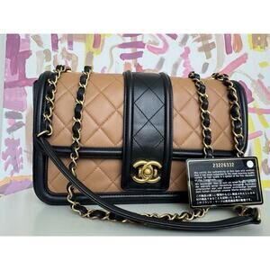 Chanel Elegant two tone tan black single flap medium (2016)